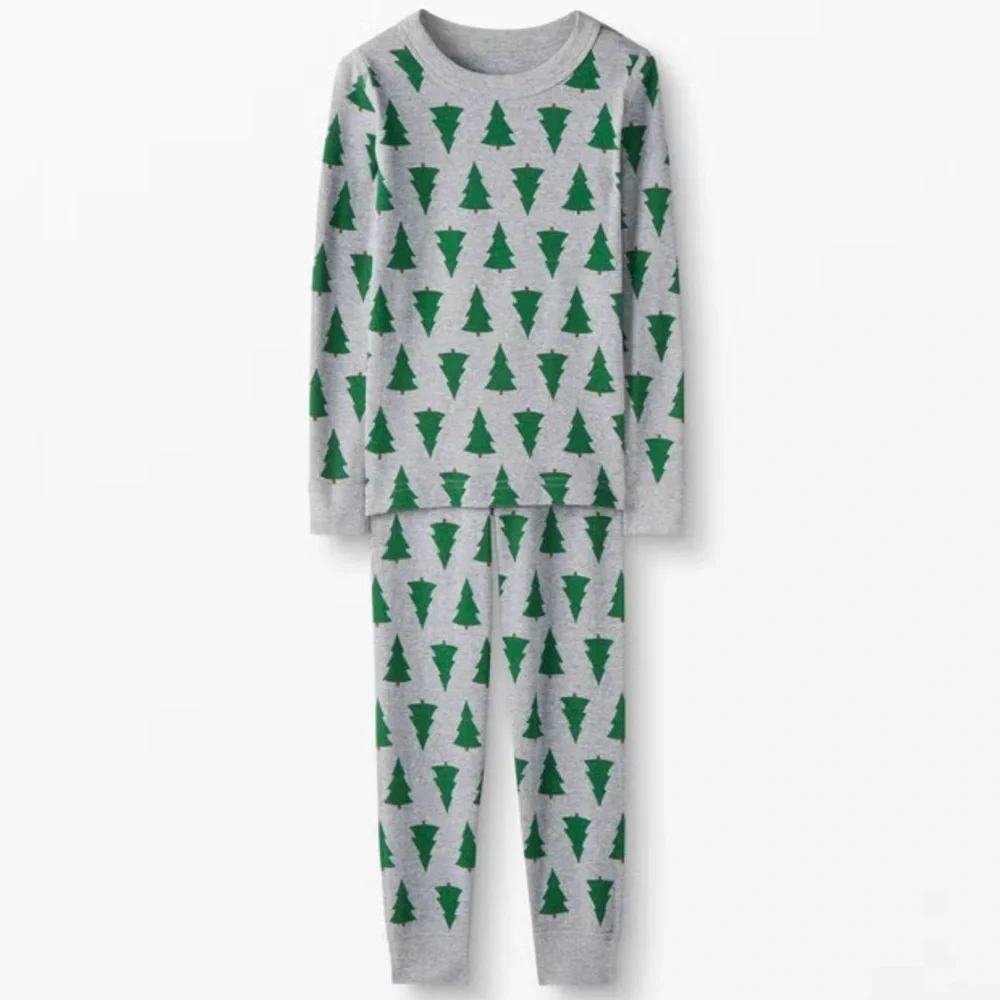 Hanna Andersson Long John Pajama Set Pine Trees Print Long Sleeve Organic Cotton